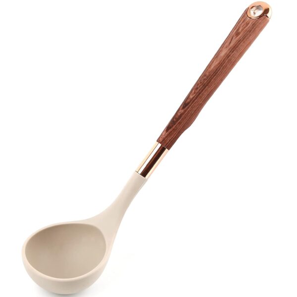 Heat Resistant Silicone Soup Ladle with Ergonomic Wooden Handle – Non-Stick Kitchen Serving Spoon