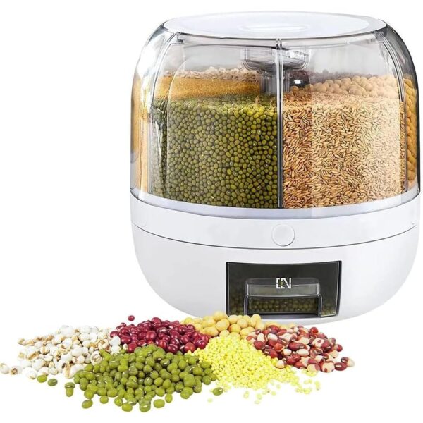 360° Rotating Airtight Grain Storage Dispenser – Multi-Compartment Rice & Dry Food Container