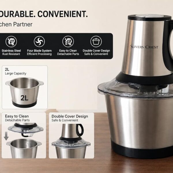 Silver Crest 2L Electric Food Chopper – 800W Stainless Steel Meat & Vegetable Processor