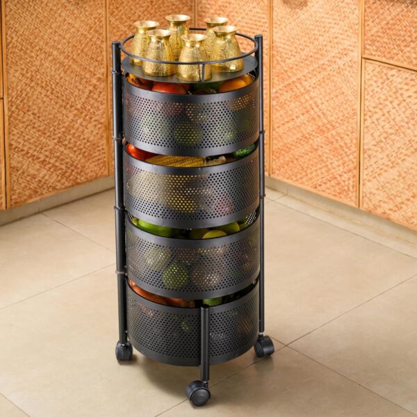 4-Tier Rolling Mesh Fruit & Vegetable Storage Basket – Metal Kitchen Organizer with Wheels