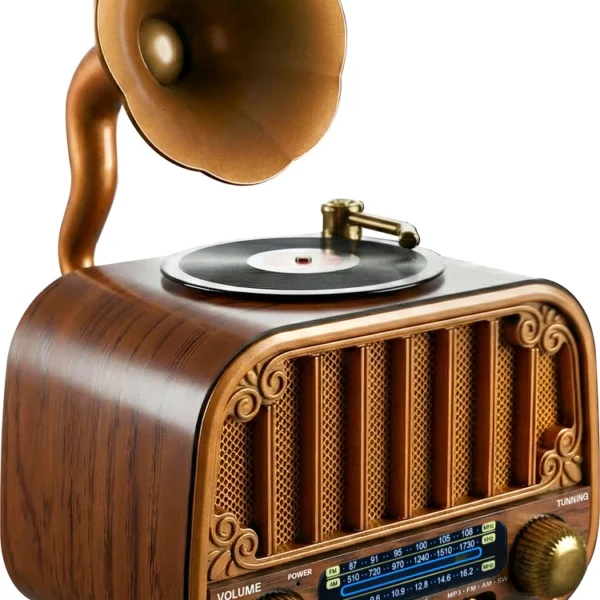Retro Gramophone Bluetooth Speaker with AM/FM/SW Radio – Vintage Wireless Hi-Fi Music Player