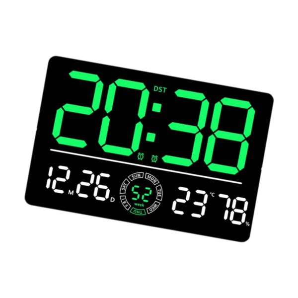 Large LED Digital Wall Clock with Temperature, Humidity & Calendar Display